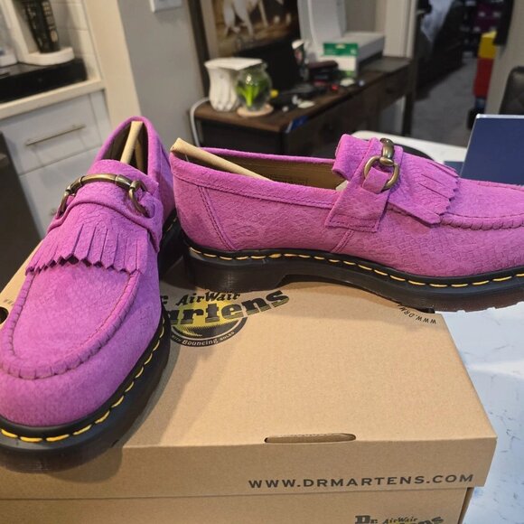 Dr. Martens Adrian Snaffle Repello Emboss Suede Kiltie Loafers Pink MENS SZ 11 - Picture 3 of 8